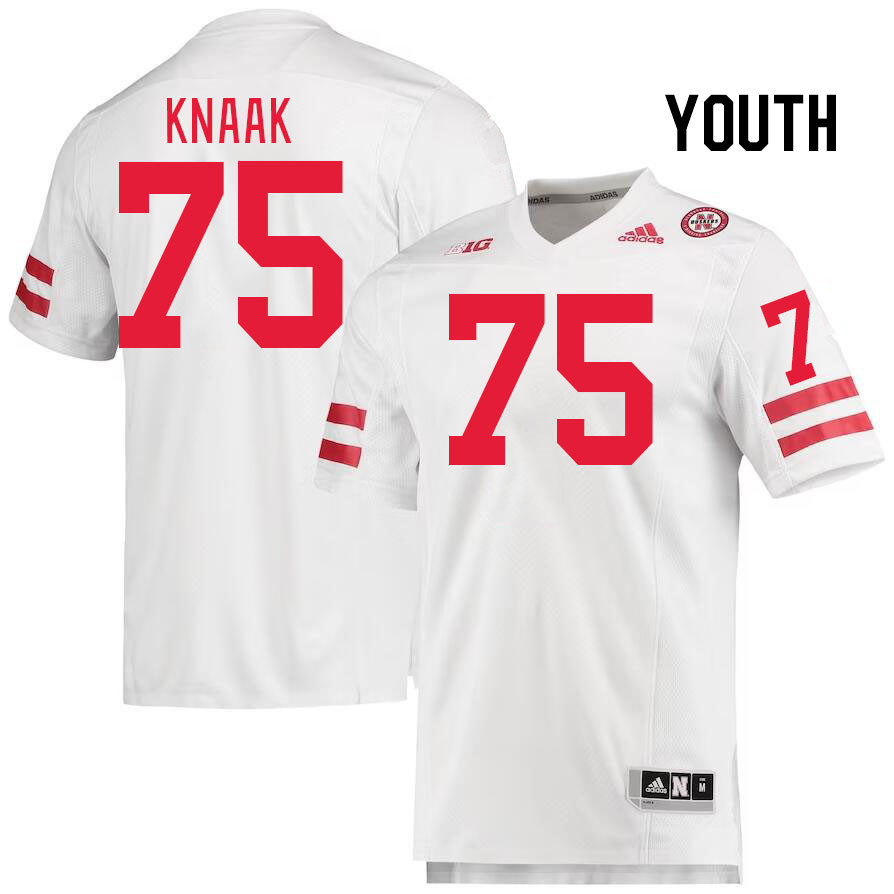 Youth #75 Tyler Knaak Nebraska Cornhuskers College Football Jerseys Stitched Sale-White - Click Image to Close